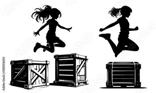 woman jump vector training gym cartoon fitness exercise