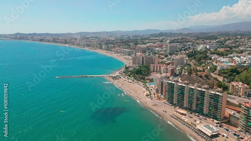 Aerial view over beautiful coastline in Costa del Sol, Fungirola, Spain photo