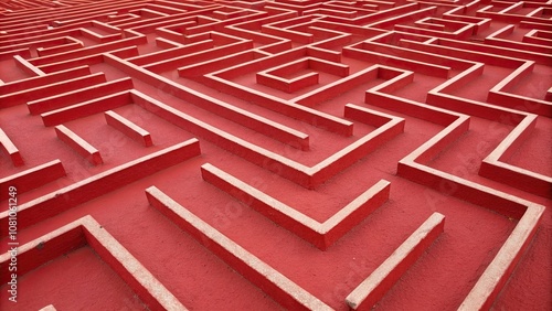 Red background featuring an intricate network of thin lines and shapes that resemble a maze, creating a sense of depth and complexity, maze, intriguing, intricate design
