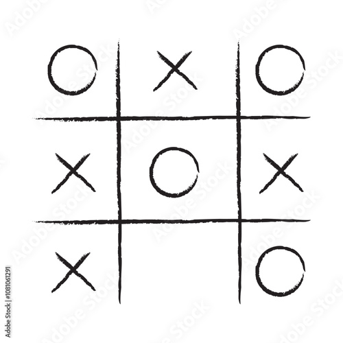 Tic tac toe game competition set. noughts and crosses black grunge brush in Hand draw. Graphic vector illustrations isolated
