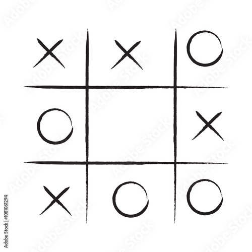 Tic-tac-toe competition, grungy brush illustration.