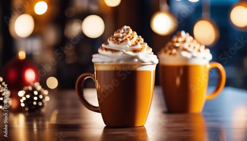 Pumpkin spice latte with whipped cream and caramel, ai