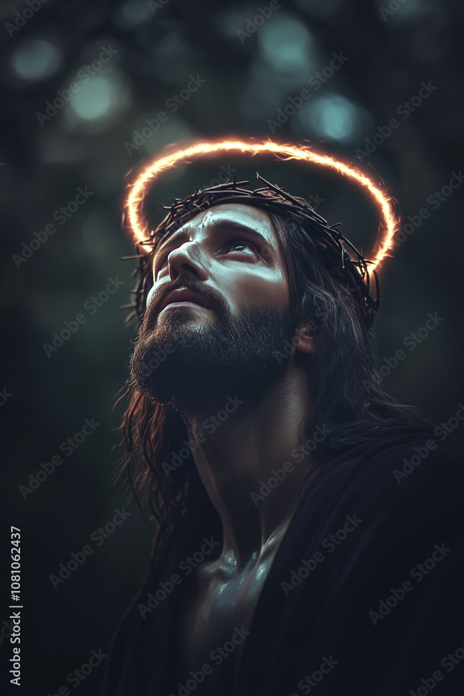 A Moment of Divine Reflection: Jesus Gazing Heavenward on the Cross A Moment of Divine Reflection: Jesus Gazing Heavenward on the Cross