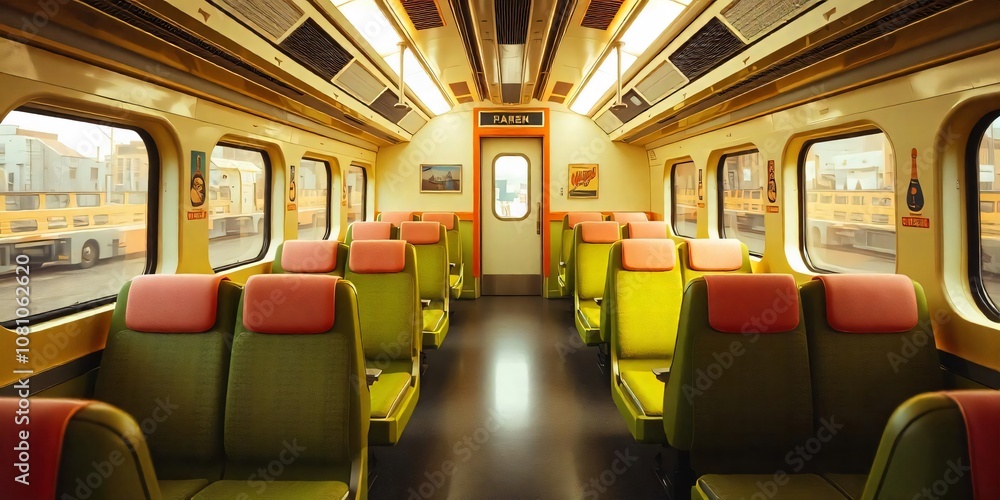 Fototapeta premium Empty subway car speeding through an urban railway