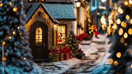 Wallpaper Mural Cozy small house adorned with colorful presents at the doorstep. Torontodigital.ca