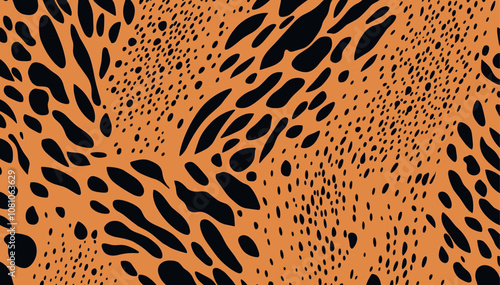 Bold contrast hand-drawn shadowy spots pattern in burnt orange and black, trendy pattern fabric print, modern design wallpaper, vector illustration, trendy textile.