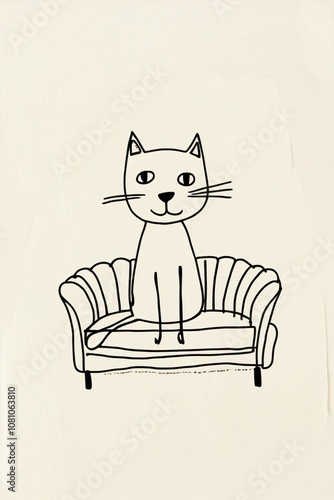 a drawing of a cat on a white couch.