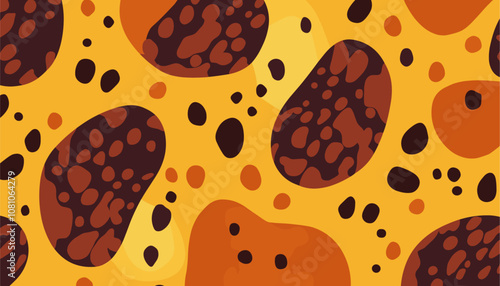 Modern decor shadowy spots pattern in mustard yellow and burnt orange, trendy pattern design with intricate hand-rendered details, wallpaper, vector illustration, unique textile.