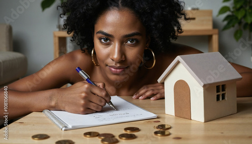 woman writing on notebook for new home