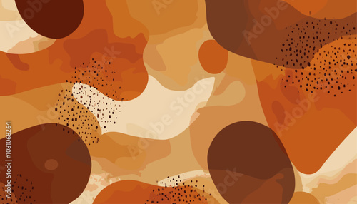 Trendy textile with soft hand-drawn shadowy spots in amber and burnt orange, chic decor, cozy design, textured artistic strokes, wallpaper, vector illustration, trendy pattern