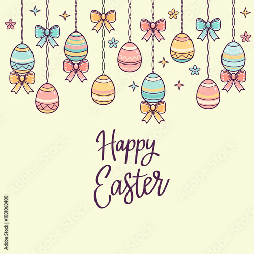 happy easter greeting hand lettering for typography. flat vector illustration on white background