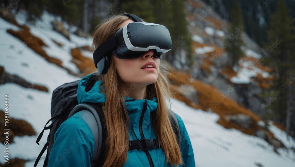 woman wearing virtual reality glasses travels woman wearing virtual reality glasses travels