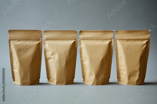 A set of four blank. stand up pouches. perfect for showcasing your product packaging designs.