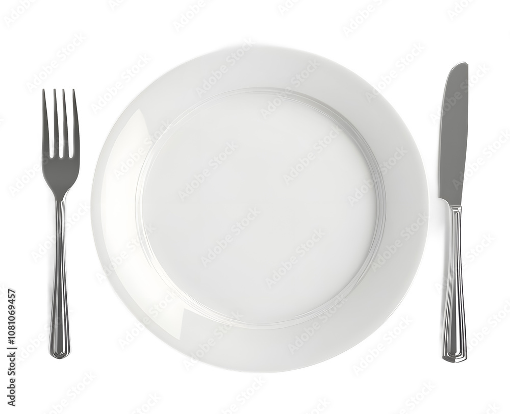 Stainless steel plate with knife and fork on a transparent background. isolated background. Stainless steel plate with knife and fork on a transparent background. isolated background.