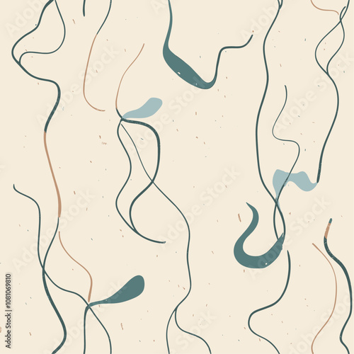 Hand-drawn pattern, Softly scattered abstract lines in warm beige and soft blue, trendy design, contemporary style, wallpaper, textile design, vector illustration