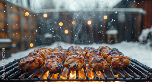 Wallpaper Mural  barbecue/ bbq meat/ chicken  on a grill in the garden in winter with snow in the background Torontodigital.ca