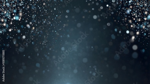 A dark background with many tiny, light-colored specks and circles falling.