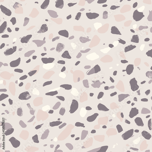 Small abstract shapes in muted gray and light pink, trendy pattern dispersed on a pale stone backdrop, fabric design, vector illustration, contemporary wallpaper design.