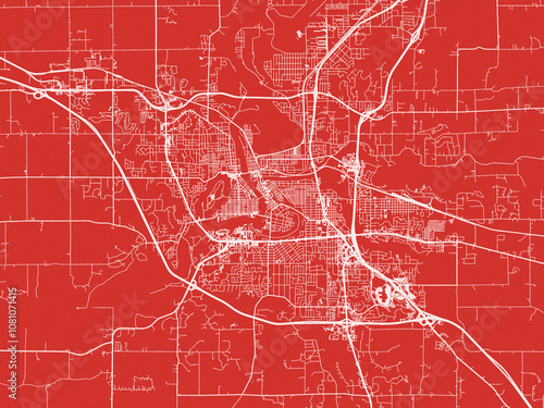 Christmas Map of Eau Claire Wisconsin, USA in Snowy White on Festive Red Background.