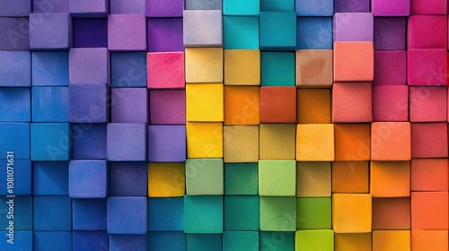 Gradient-colored 3D cubes arranged in an artistic flow, with soft lighting and shadows to enhance a minimalist, modern abstract look.