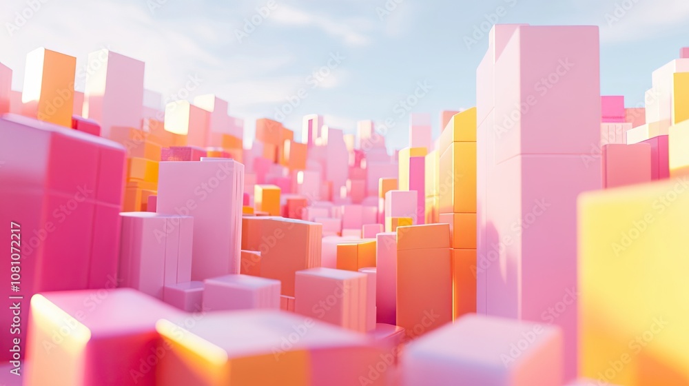 Fototapeta premium Minimalist 3D design featuring cubes arranged in an artistic manner, creating a modern and soft abstract background