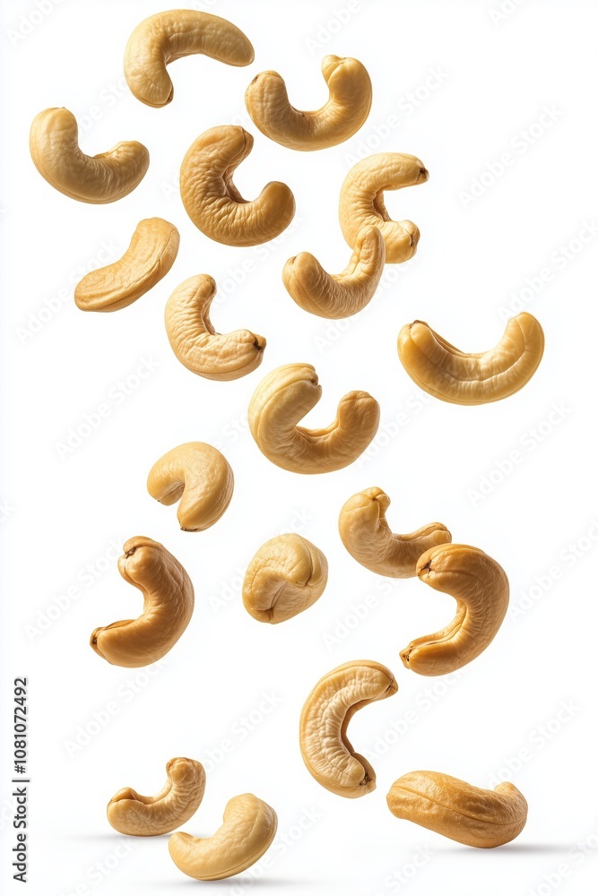 Falling cashew nuts isolated on white background Falling cashew nuts isolated on white background