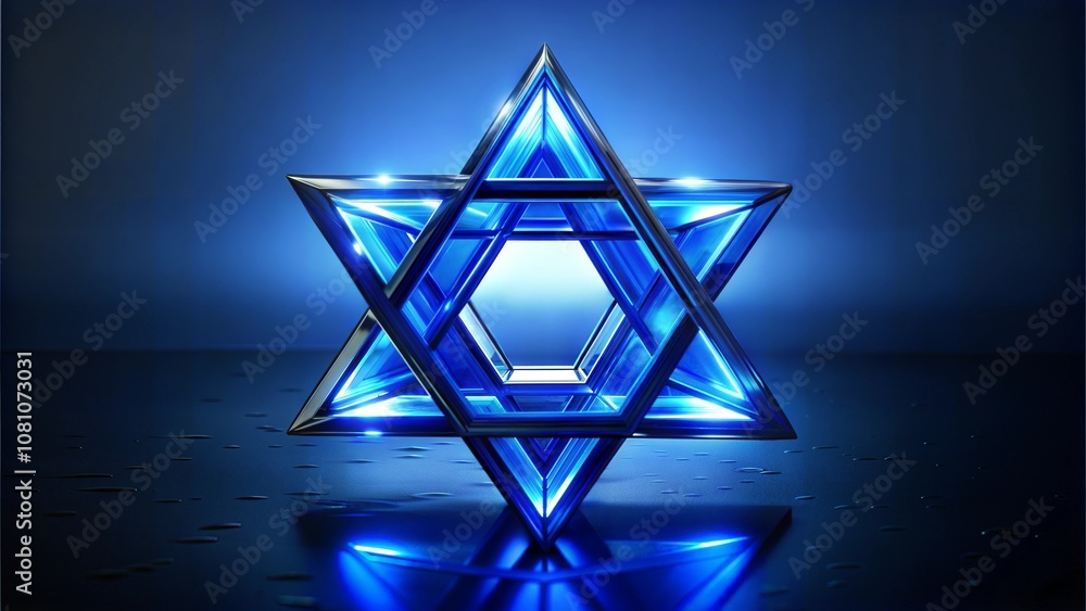 Glowing Star of David in blue light on dark background Glowing Star of David in blue light on dark background