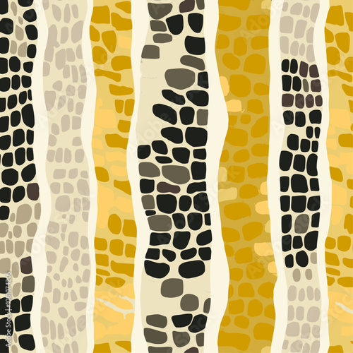 Snake skin pattern with intricate scales in light taupe and mustard yellow, trendy pattern, textile design, wallpaper, background, poster, vector illustration.