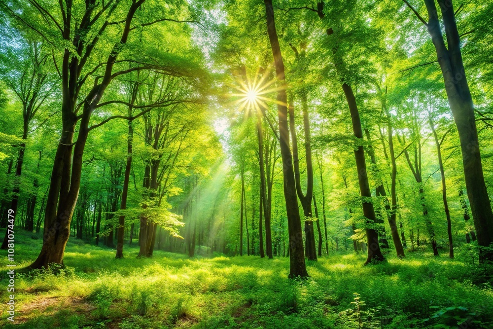 Obraz premium bright summer forest scenery with green foliage