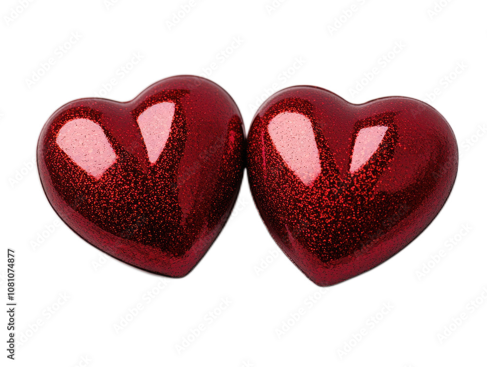 Obraz premium Shiny Red Heart Shapes on Solid Background