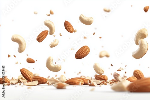 Wallpaper Mural Realistic nuts including almonds, cashews, and walnuts falling down, isolated cutout on white background Torontodigital.ca