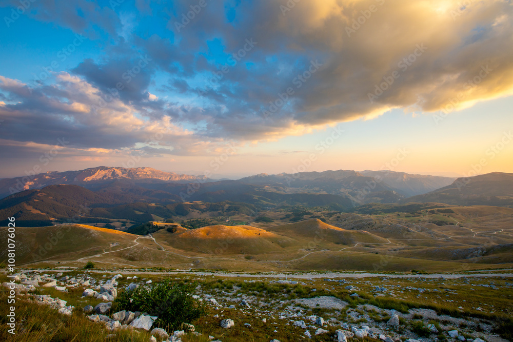 Obraz premium View of Bjelašnica Mountains in BosniaBjelašnica, Bosnia, aerial view, mountain range, hiking trails, nature escape, Balkan wilderness, outdoor photography, travel destination, ski resort, scenic moun