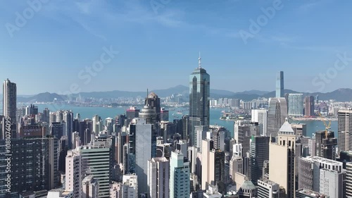 Hong Kong, Central Sheung Wan Admiralty Mid-Levels, commercial and residential area with high-rise and dense CBD buildings,Aerial skyiew photo