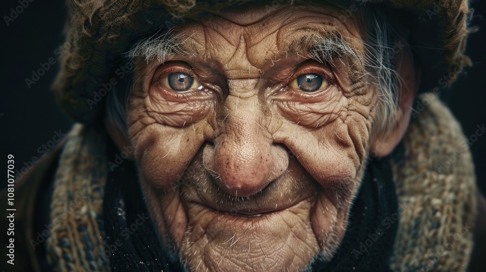 Heartwarming Portrait of Elderly Person Smiling with Crinkled Eyes Heartwarming Portrait of Elderly Person Smiling with Crinkled Eyes
