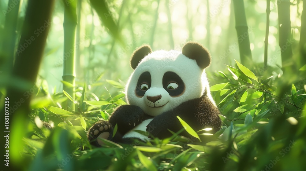 A playful giant panda cub snuggles amidst a vibrant bamboo forest, radiating joy and tranquility. This image symbolizes nature, childhood innocence, peace, and the beauty of the natural world. A playful giant panda cub snuggles amidst a vibrant bamboo forest, radiating joy and tranquility. This image symbolizes nature, childhood innocence, peace, and the beauty of the natural world.