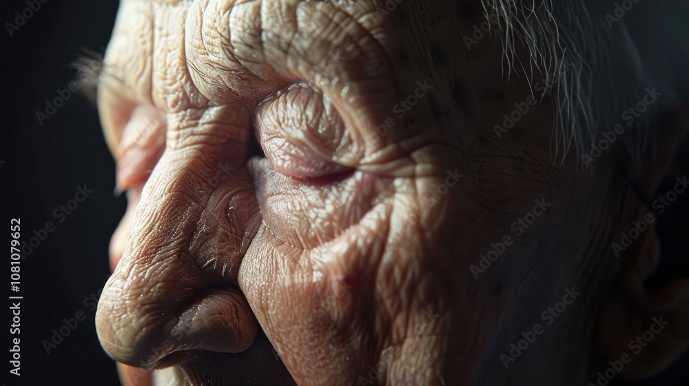 An elderly person with a serene expression, eyes closed An elderly person with a serene expression, eyes closed