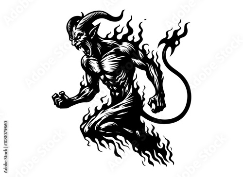 devil demon monster horns halloween mask tail hell heat fire evil claws demons devils infernal vector