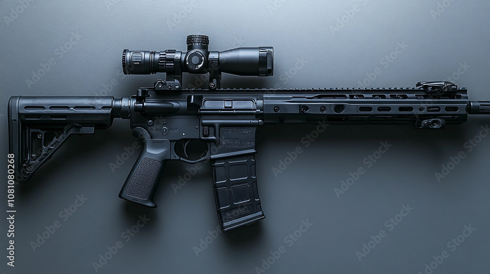Detailed tactical assault rifle with advanced mounted scope Detailed tactical assault rifle with advanced mounted scope