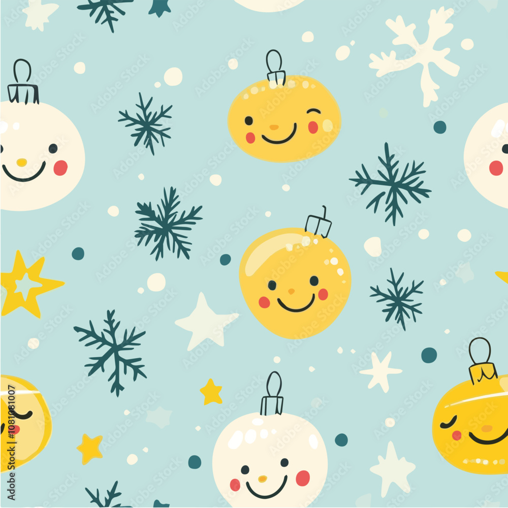 Minimalist Christmas pattern with smiling ornaments Minimalist Christmas pattern with smiling ornaments
