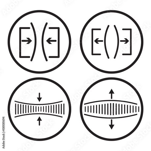 Elasticity, compress and pressure, stretching and expansion, resilience material icon sign – vector