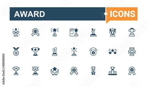 Award thin line icon set. Related to win, app, competition, top, quality, diploma and more. Simple icon designs. Solid line editable vector illustration.