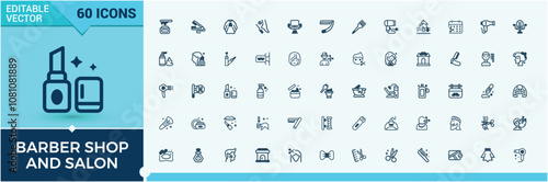 Set of Barber Shop line icons. Related to hairstyling, illustration, hipster, coffee, barbershop services, outline and more. Pixel perfect. Solid line editable stroke.