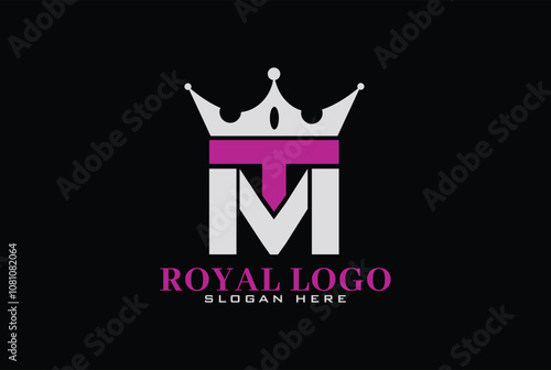 MT, TM, VT, VM, M, T, V, MTV, VTM Royal Creative logo design with crown. Vector illustration.	