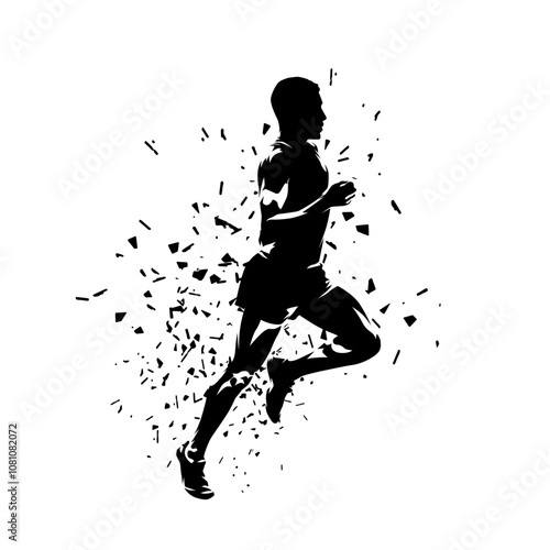 Marathon runner, distorted running man, isolated vector silhouette. Run