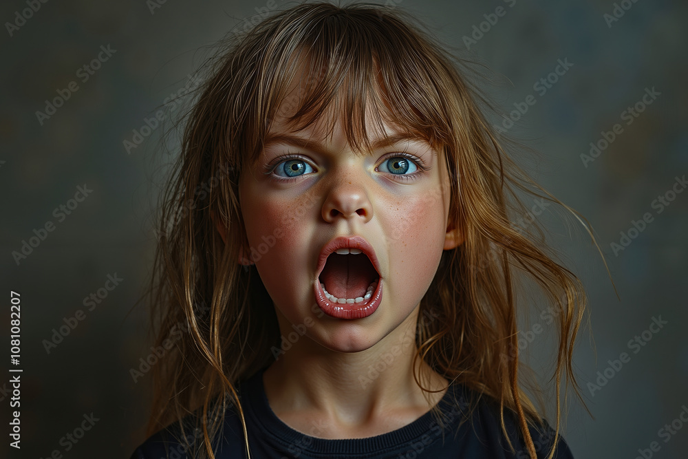 A little girl with her mouth open showing her teeth A little girl with her mouth open showing her teeth