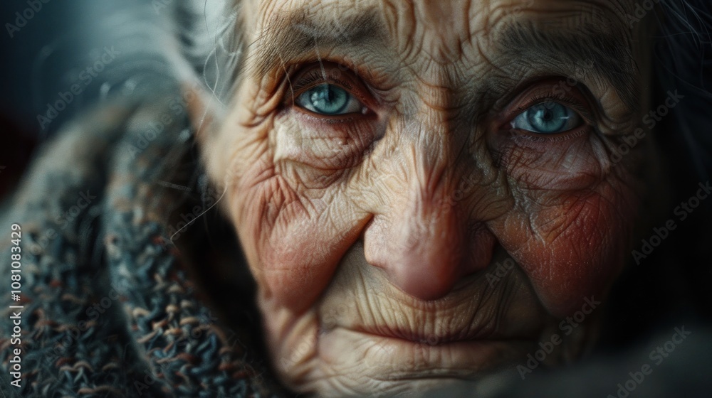 Close-Up Portrait of Elderly Individual with Eyes Crinkled in a Warm Smile Close-Up Portrait of Elderly Individual with Eyes Crinkled in a Warm Smile