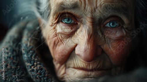 Close-Up Portrait of Elderly Individual with Eyes Crinkled in a Warm Smile