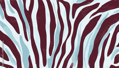 Hand-drawn zebra skin pattern in soft pastel blue and burgundy, trendy pattern for fashion, fabric textile, wallpaper for interiors, vector illustration, card and poster design