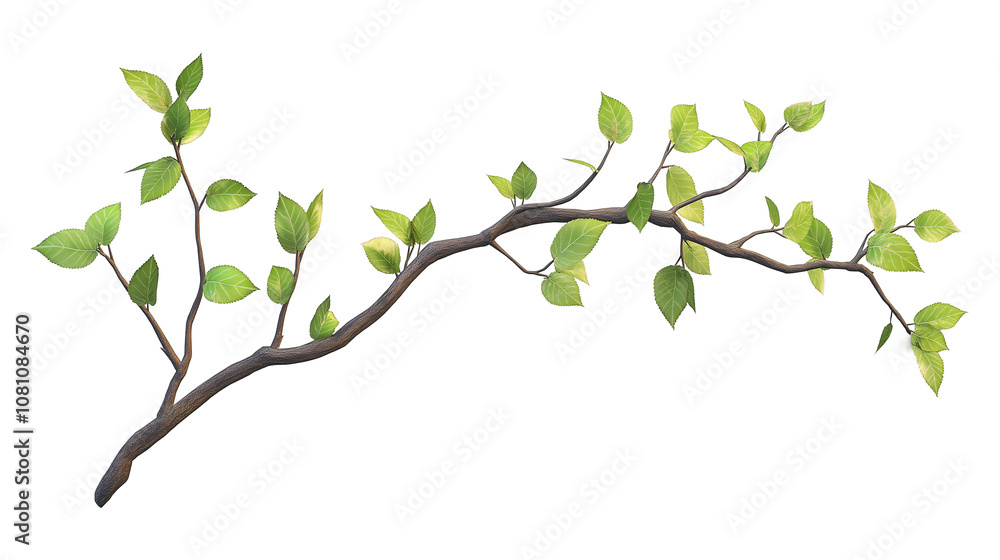 PNG Beech branch with green leaves top-down isolated on white background PNG Beech branch with green leaves top-down isolated on white background