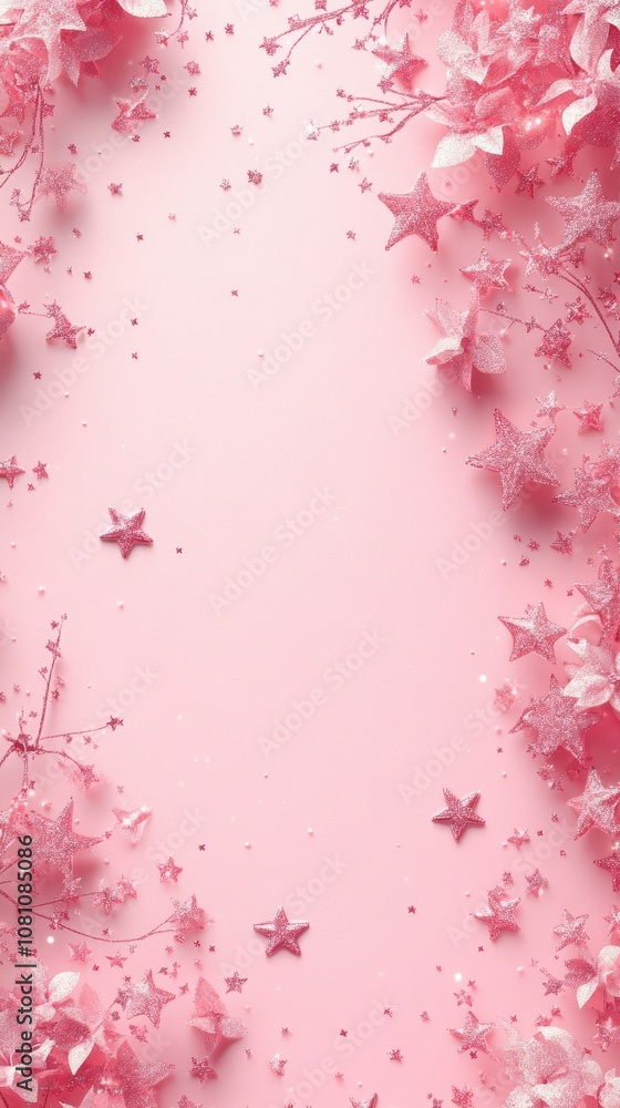 Starry christmas border on light pink background for text Starry christmas border on light pink background for text